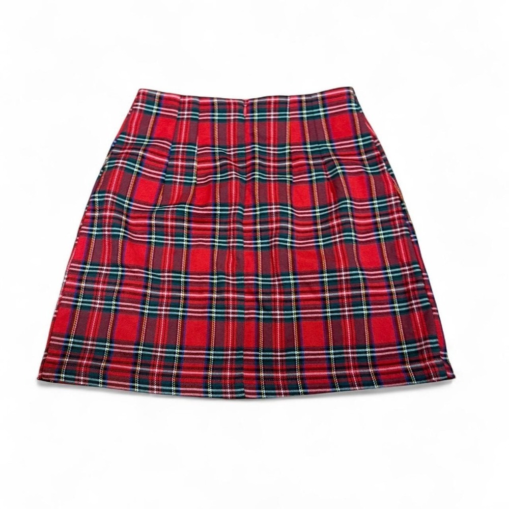 Brandy Melville Red Tartan Plaid Mini Skirt Mirror Slits Zipper Close Sz XS (0)